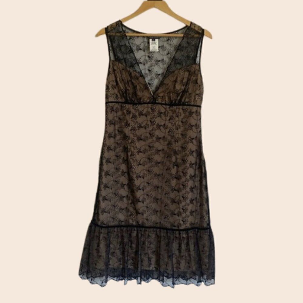 ABS Evening by Allen Schwartz Black Lace and Nude Cocktail Dress Size 10